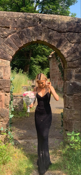 Vestido de fiesta clásico negro con tirantes finos, vestido de noche negro Y4132